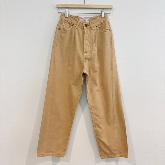 NWT Sandrine Rose The Fred Pleated Tapered Jeans Free People FP Tan New Beige 24 - Picture 1 of 11